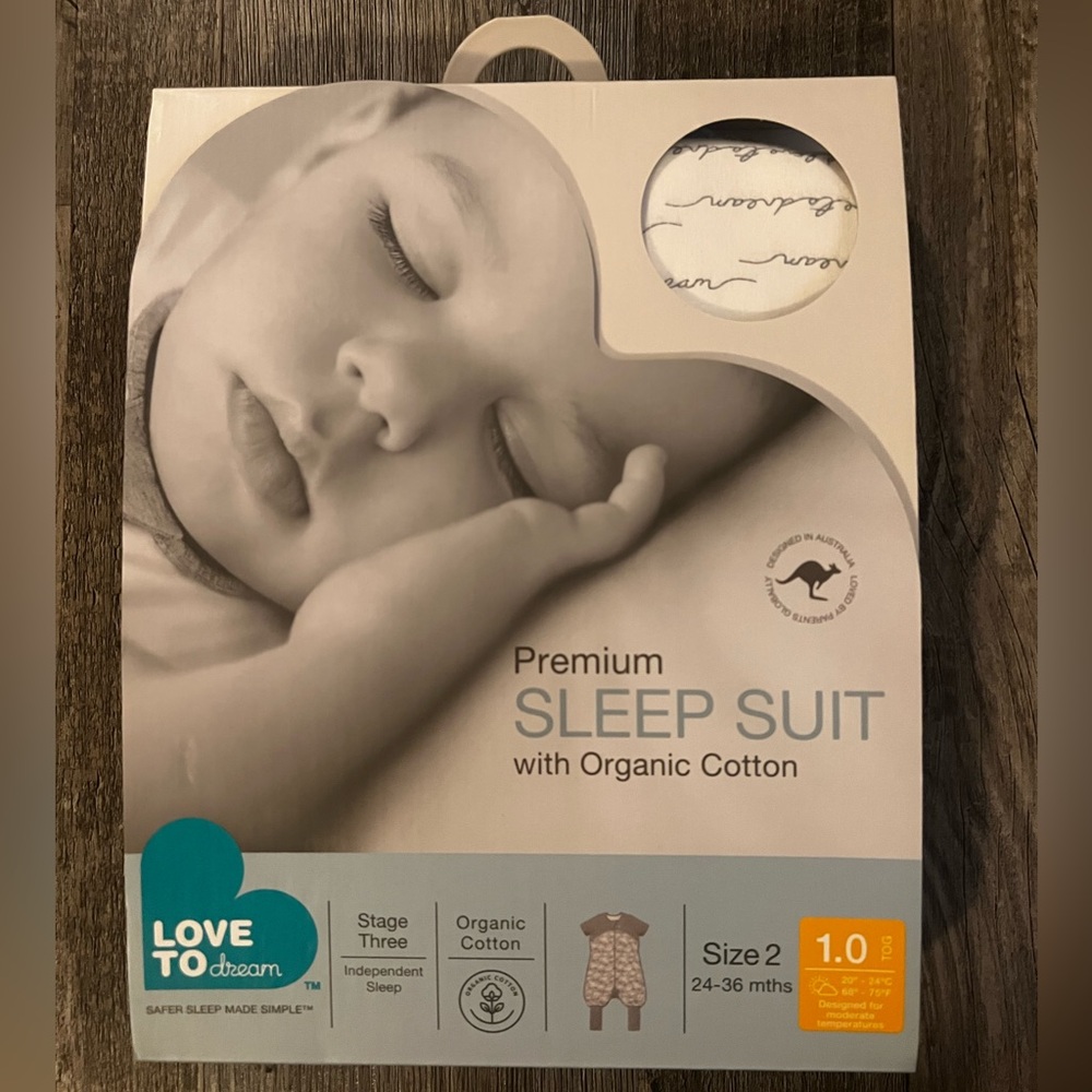 Love to Dream Organic Cotton Sleep Suit - Gray Size 2